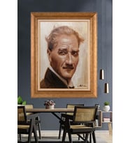 Altın Varaklı Çerçeveli Paspartulu Atatürk Tablo nh276 (Gold)