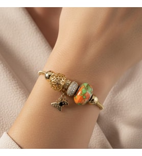XUPİNG JEWELRY PANDORA  TURUNCU/YEŞİL  ZİRKON TAŞLI BİLEKLİK