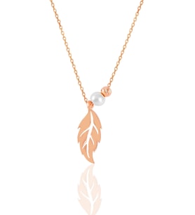 Gümüş rose incili  yaprak  kolye SGTL11421ROSE
