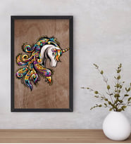BK Home Unicorn Dekoratif Ahşap Siyah Çerçeveli Tablo-1