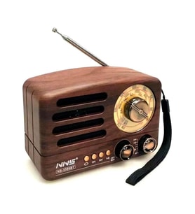 NS-3380 Küçük Boy Retro, Nostaljik, Ahşap Tasarım Bluetooth Hoparlörlü, Şarjlı, Taşınabilir Büyük Döndürülebilen Düğmeli Fm/am