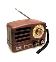 NS-3380 Küçük Boy Retro, Nostaljik, Ahşap Tasarım Bluetooth Hoparlörlü, Şarjlı, Taşınabilir Büyük Döndürülebilen Düğmeli Fm/am
