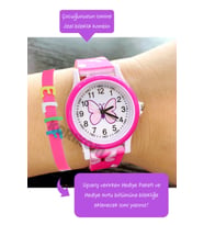 Çocuk Saatleri 3 ATM Analog Kelebek Çocuk Saati-isme Özel Bileklik Kombin STC41420 (Pembe)