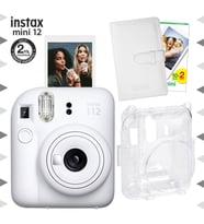 Instax mini 12 Beyaz Fotoğraf Makinesi-20'lu Film-Laporta Albüm ve Şeffaf Kılıf Seti