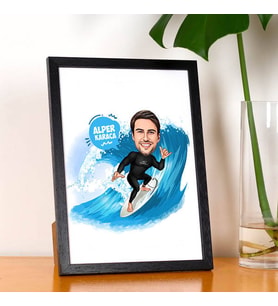 Kişiye Özel Sörfçü Adam Karikatürlü Resim Çerçevesi