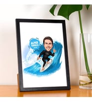 Kişiye Özel Sörfçü Adam Karikatürlü Resim Çerçevesi