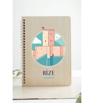Rize Zilkale Şehir Tasarım Ahşap Kapaklı Defter Kraft Kağıt Özel Tasarım Hediye (Akçaağaç Rengi )