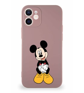Apple iPhone 12 Mini Soft Premier Kapak Mickey Mouse-A Tasarımlı Silikon Kılıf - Pudra (Şeffaf)