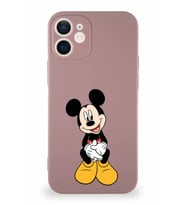 Apple iPhone 12 Mini Soft Premier Kapak Mickey Mouse-A Tasarımlı Silikon Kılıf - Pudra (Şeffaf)