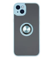 Newface Apple iPhone 14 Kılıf Montreal Yüzüklü Silikon Kapak - Buz Mavi