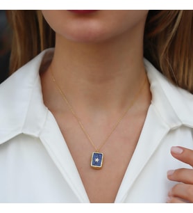 Lapis Taşlı Star Gümüş Kolye