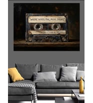 Retro Müzik Kaseti Yakın Çekim Dekoratif Kanvas - Mdf Ahşap Tablo