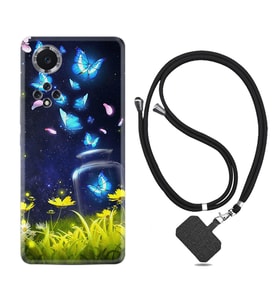 Huawei Nova Y70 Y90 Nova 9 SE  Kılıf Boyun Askılı Silikon Neon Butterflys 1309