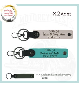 Yol Arkadaşlarına Özel, İsim Plaka ve 0 Rh (-) Kan Grubu Yazılı x2 Anahtarlık, Pudra-K Turkuaz-Ysl (Çok Renkli)