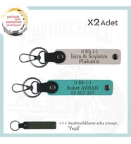 Yol Arkadaşlarına Özel, İsim Plaka ve 0 Rh (-) Kan Grubu Yazılı x2 Anahtarlık, Pudra-K Turkuaz-Ysl (Çok Renkli)