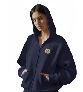 Kadın Persian (İran Kedisi) Baskılı Tam Boy Fermuarlı Oversize Hoodie (Lacivert)
