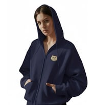 Kadın Persian (İran Kedisi) Baskılı Tam Boy Fermuarlı Oversize Hoodie (Lacivert)