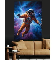 Işıklı Uzayda Uçan Astronot  Dekoratif Kanvas - Mdf Ahşap Tablo