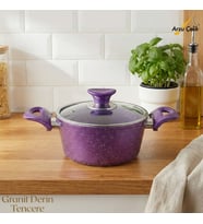 ARZU ÇELİK 18 Cm Granit Derin Tencere Cam Kapak - Violet