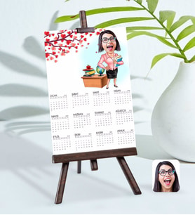 BK Gift Kişiye Özel 15x21 cm Fotoğraf Kartlı Kadın Öğretmen Karikatürlü Şövaleli 2024 Takvim-5