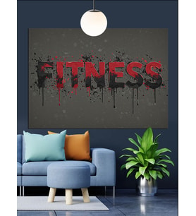 Fitness Yazısı Alev Desen Dekoratif Kanvas - Mdf Ahşap Tablo