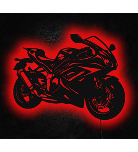 Spor Motorsiklet Tasarımlı Led Mdf Duvar Tablosu, 6mm Ahşap Duvar Dekoru