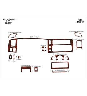 Meriç® Mitsubishi L200 Ön Torpido Kaplama Maun 16 Parça 1996-2007 (Maun)