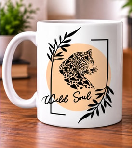Rebel Soul Yazılı Leopar Desenli Hayvan Severlere Hediye Porselen Kupa Bardak