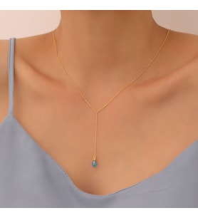 925 Ayar Gümüş Gerçek ve Doğal Drop Taşlı Kravat Kolye - CNS00571 (Altın)