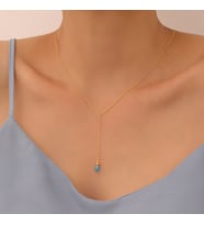 925 Ayar Gümüş Gerçek ve Doğal Drop Taşlı Kravat Kolye - CNS00571 (Altın)