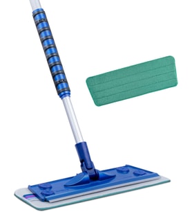 Mikrofiber Tekli Islak Mop Set - Yalnızca Islak Bez Dahil (1 Adet), 90-156 cm Teleskopik Alüminyum Sap, 360 Derece Dönen Cırtlı Başlık, Laminat Parke Fayans ve Mermer İçin