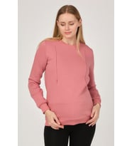 Busa Hamile Emzirme Detaylı Termal Sweatshirt Gül Kurusu