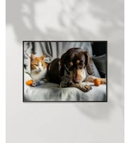 Kedi ve Köpek Dostluğu Poster (Çok Renkli)