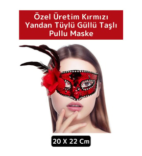 Özel Tasarım Kaliteli Balo Parti Kostüm Davet Yılbaşı Cosplay Fantezi Güllü Taşlı Pullu Detay Maske