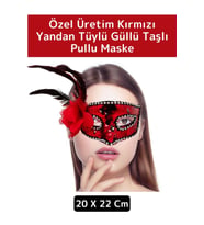 Özel Tasarım Kaliteli Balo Parti Kostüm Davet Yılbaşı Cosplay Fantezi Güllü Taşlı Pullu Detay Maske