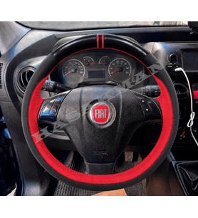 Fiat Punto Dikme Direksiyon Kılıfı Parlak Siyah Kırmızı Detaylı Kırmızı Çift Yüzük ve Dikiş 2012-2018