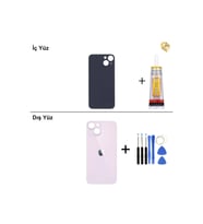 iPhone 13 mini Pembe Arka Kapak Arka Cam Batarya Kapağı Lazer Kesim Kapak Pil Kapağı + B-7000 Yapıştırıcı + Tamir Seti