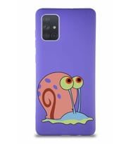 Samsung Galaxy A71 Soft Premier Kapak Salyangoz Gary Tasarımlı Silikon Kılıf - Mor (Şeffaf)