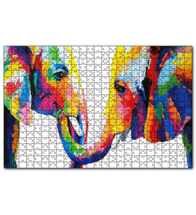 Cakapuzzle Gökkuşağı Filler Suluboya MozaikSuluboya  Puzzle Yapboz MDF (Ahşap) (120 Parça)