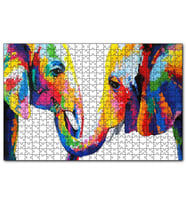 Cakapuzzle Gökkuşağı Filler Suluboya MozaikSuluboya  Puzzle Yapboz MDF (Ahşap) (120 Parça)