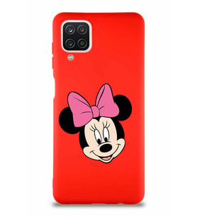 Samsung Galaxy A12 Soft Premier Kapak Minnie Mouse-C Tasarımlı Silikon Kılıf - Kırmızı (Şeffaf)