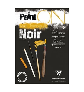 Clairefontaine Paint'On Siyah Multi-Techniques Karışık Teknik Blok 250 gr. 20 Yp. A4 