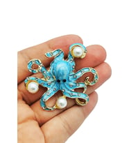 Ocean Blue Pearl Ahtapot Broş