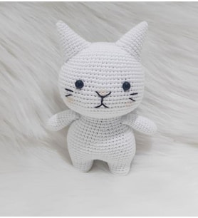 Beyaz Miniş Pisi Uyku Arkadaşı Amigurumi Organik Oyuncak