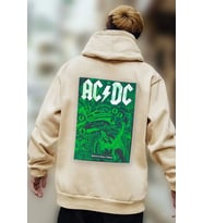 Unisex Ac Dc Baskılı Kapüşonlu Sweatshirt (Bej)