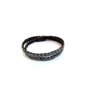 Graphite Double Braid – Çift Sıra Örgü Gri Hakiki Deri Erkek Bileklik-1428