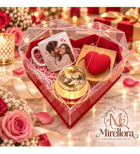 Mirellora Kişiye Özel Romantik Hediye Seti – Kupa, Işıklı Kalp ve Kristal Gül