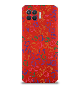 Oppo Reno 4 Lite Uyumlu Lansman Kılıf Hello Kitty Tasarımlı İçi Kadife Kapak-Kırmızı (Şeffaf)