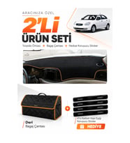 HYUNDAİ ACCENT ERA (2006-2011) Uyumlu Torpido Örtüsü + Deri Bagaj Çantası + Sticker Seti - Siyah Kahverengi