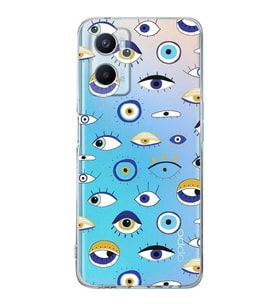 PrintiFy Oppo A94  ile Uyumlu 1mm Slim Fit Nazar Boncuğu 2 Baskılı Şeffaf  Kılıf